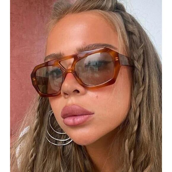 Retro Square Double Bridge Women's Luxury Sunglasses Big Frame Brown Eyewear NEW - Picture 3 of 4